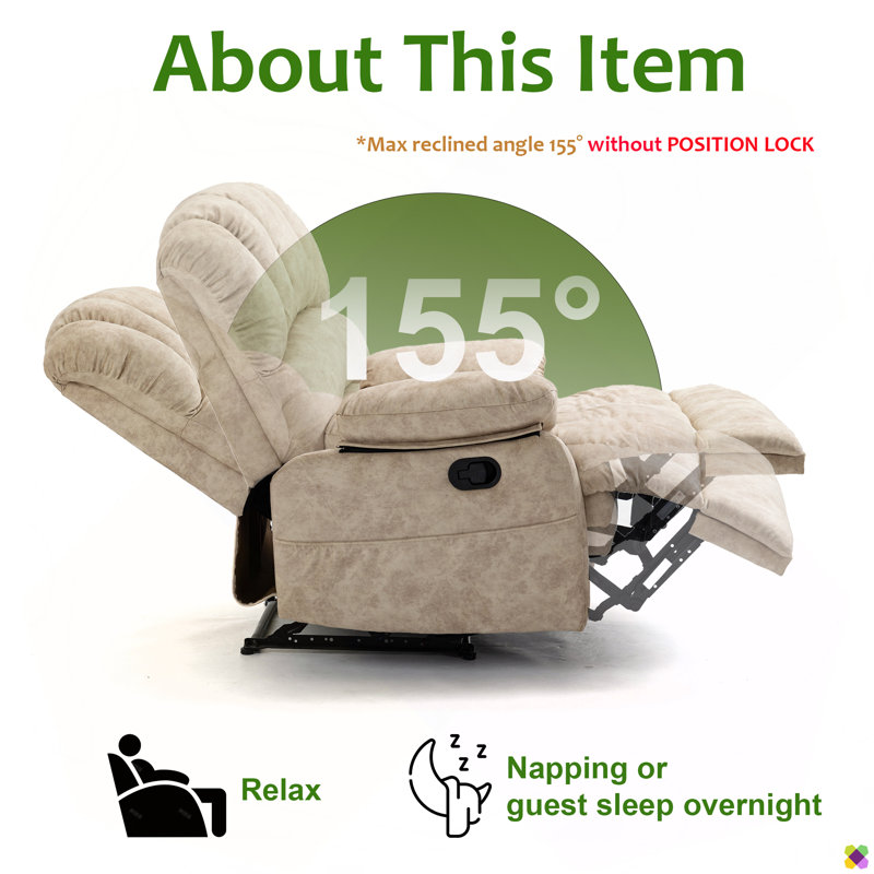 Harvey 40" Wide Oversize Upholstery Manual Recliner, Beige