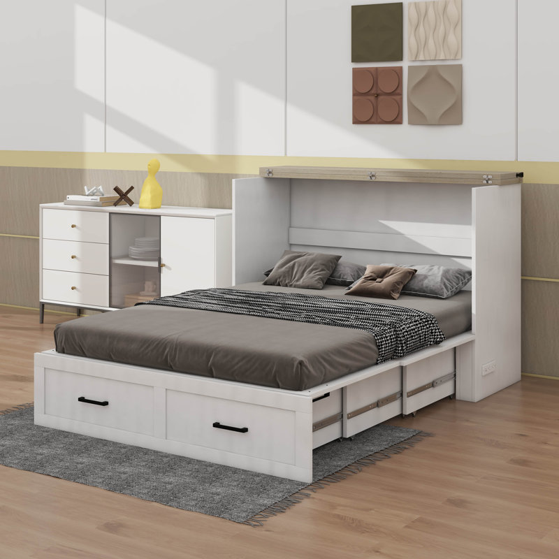 Grand lit escamotable avec station de charge, Blanc