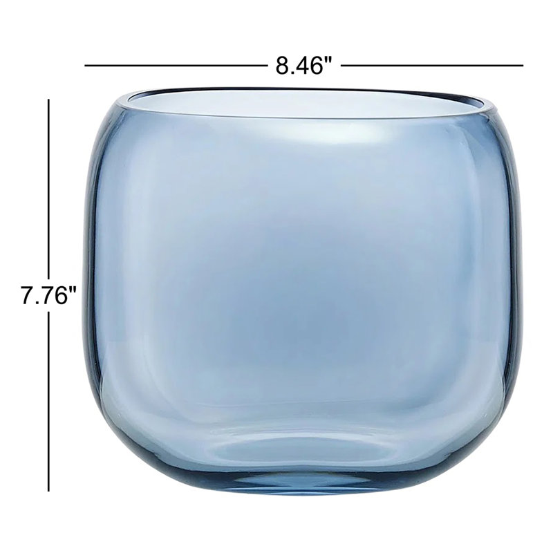 Mono Box Handmade Lead Free Crystal Table Vase, 7.76" H x 8.46" W x 8.46" D, Steel Blue