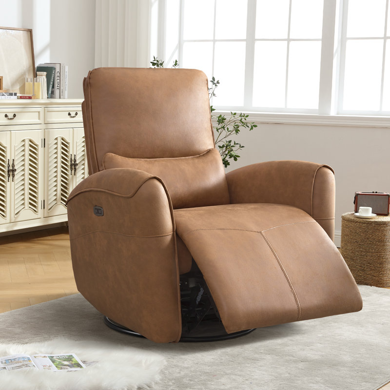 Fauteuil inclinable électrique pivotant et berçant moderne de 33,8 po de largeur avec port USB, Brun
