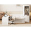 Lit plateforme avec rangement blanc en bois pleine grandeur - 6 tiroirs, tablettes, bureau intégré et garde-robe-1264333545