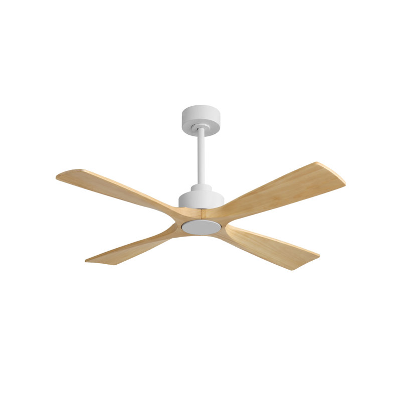 48 In. 4 Solidwood Walnut Blades Dc Motor Indoor Standard Ceiling Fan With Remote Downrod, White, Natural Wood