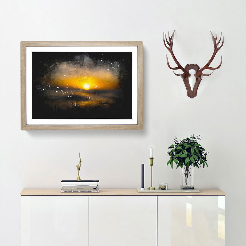 Sunset in Honolulu Hawaii - Framed Print, 33cm H x 45cm W x 2cm D, Oak Framed