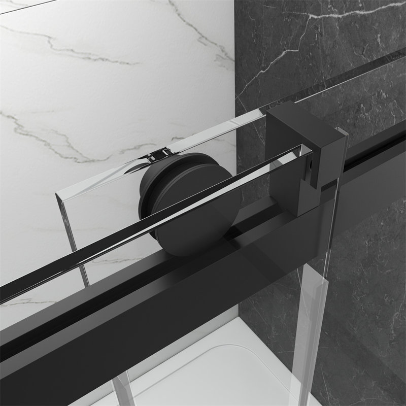 Porte de douche coulissante simple sans cadre de 69 à 72 po x H 76 po avec système de fermeture en douceur, brossé, Noir mat