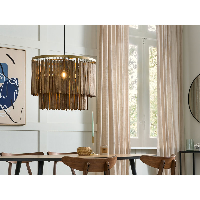 Meline 1 - Light Dark Wood Drum Pendant