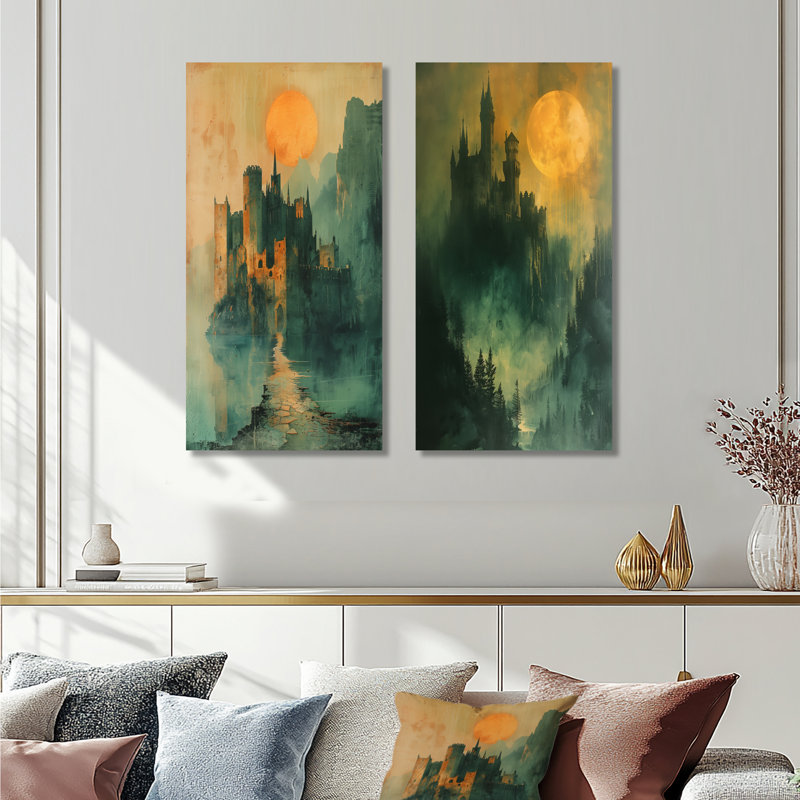 Tanesha - ensemble de 2 pièces d'art mural châteaux, Ne s’applique pas, Toile tendue sur cadre, H 28 po x l 24 po