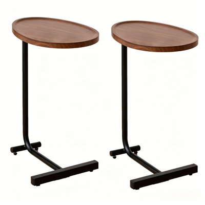 Modern Oval C-Shaped Side Tables with Raised Tray Top and Metal Base(Set of 2)