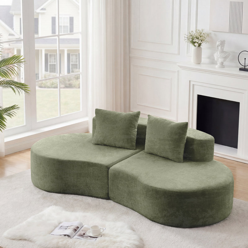 2 - Piece Upholstered Boneless Sofa, Green Chenille