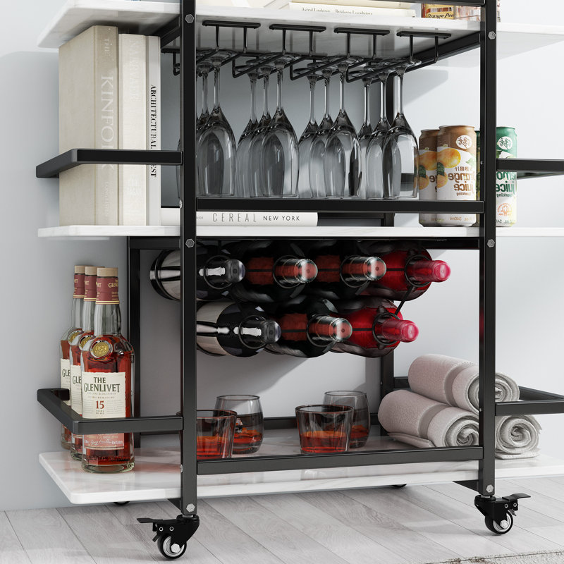 Zoela Metal Golden Bar Cart, 35''x32''x15'', Black