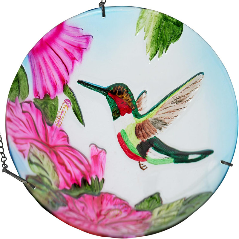 10"W Hummingbird Glass Bird Feeder & Birdbath