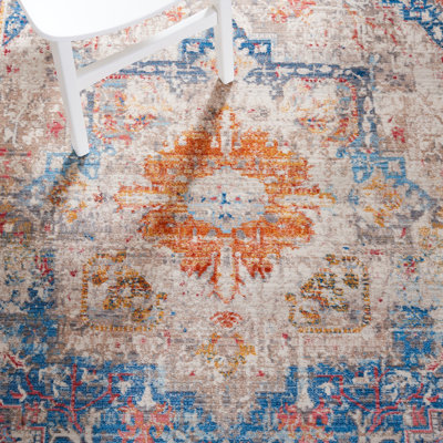 Tapis oriental en polyester fait à la main en bleu / multicolore