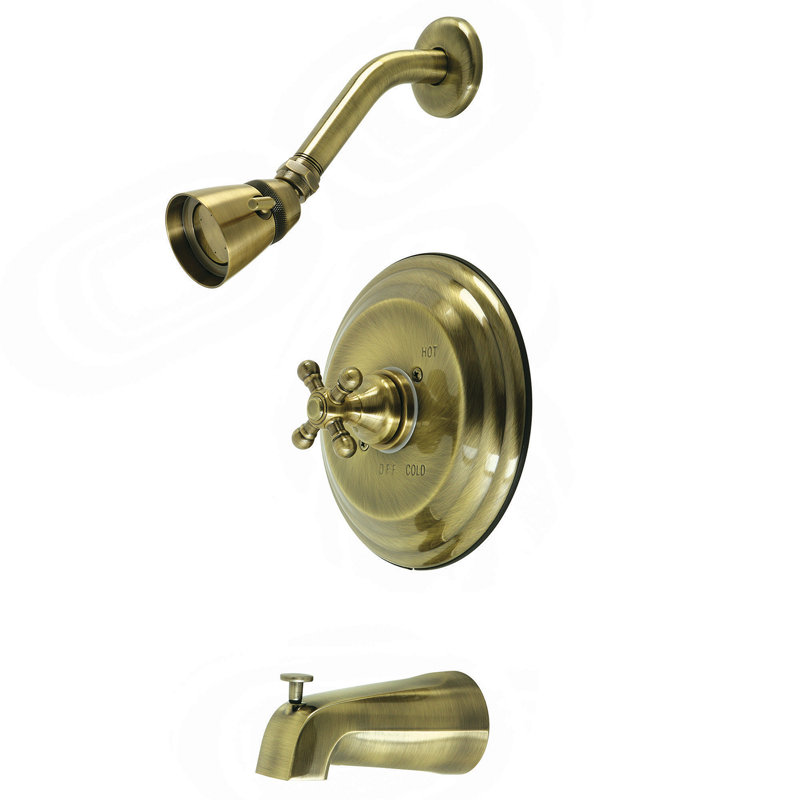 Robinet de baignoire et de douche à pression équilibrée à poignée simple Kingston Brass Metropolitan, Laiton antique
