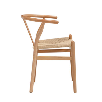Chaise en bois de hêtre massif avec dossier en Y et assise en corde tissée - Chaise d'appoint de style Mid-Century moderne, 3 finitions