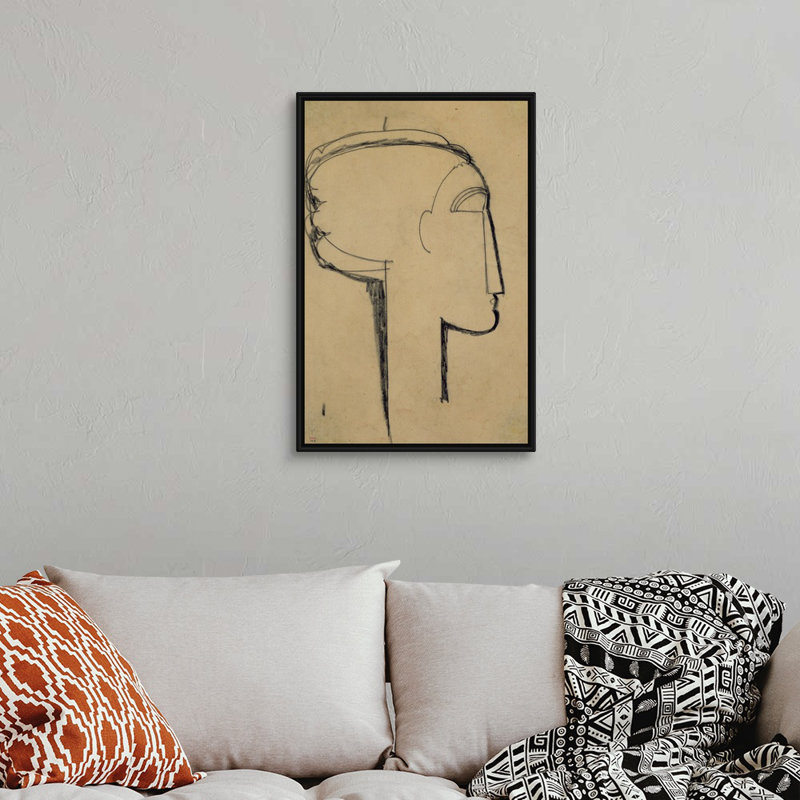 «Head in Profile» par Amedeo Modigliani - reproduction sur toile, Cadre noir, H 32 po x l 22 po x P 1,75 po