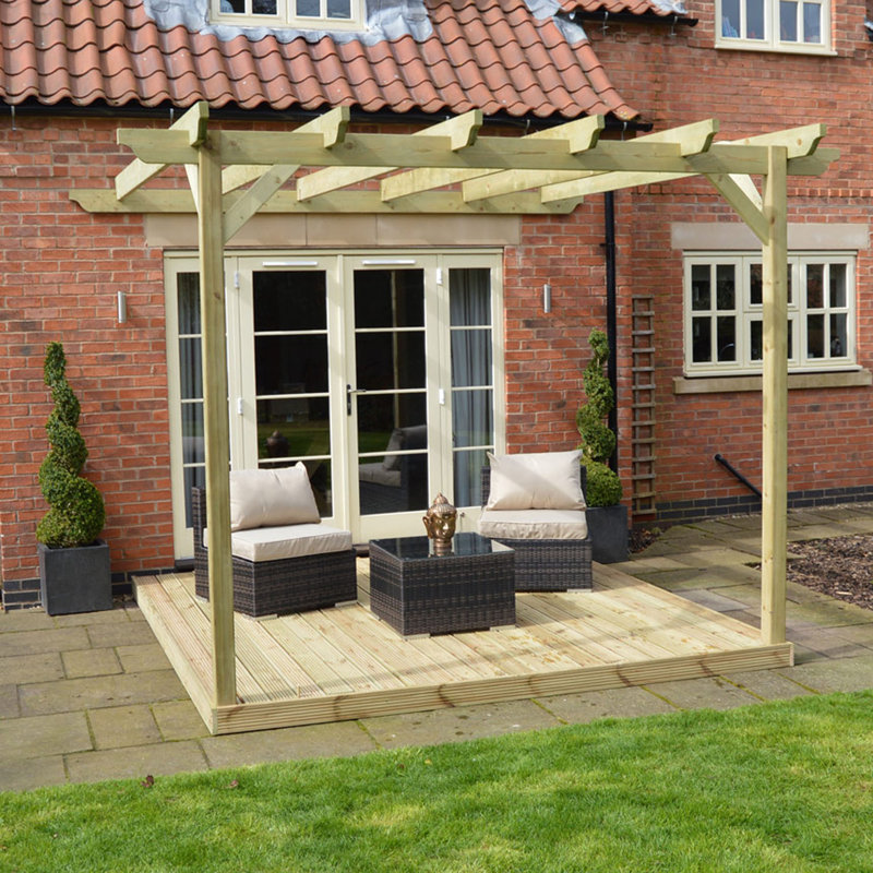 Aki Wall Mounted 2.4m x 2.4m Wood Pergola, Light Green