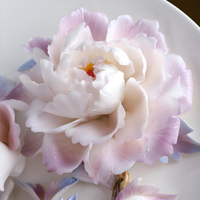 Élégante plaque murale pivoine en céramique chinoise - Décoration intérieure luxueuse