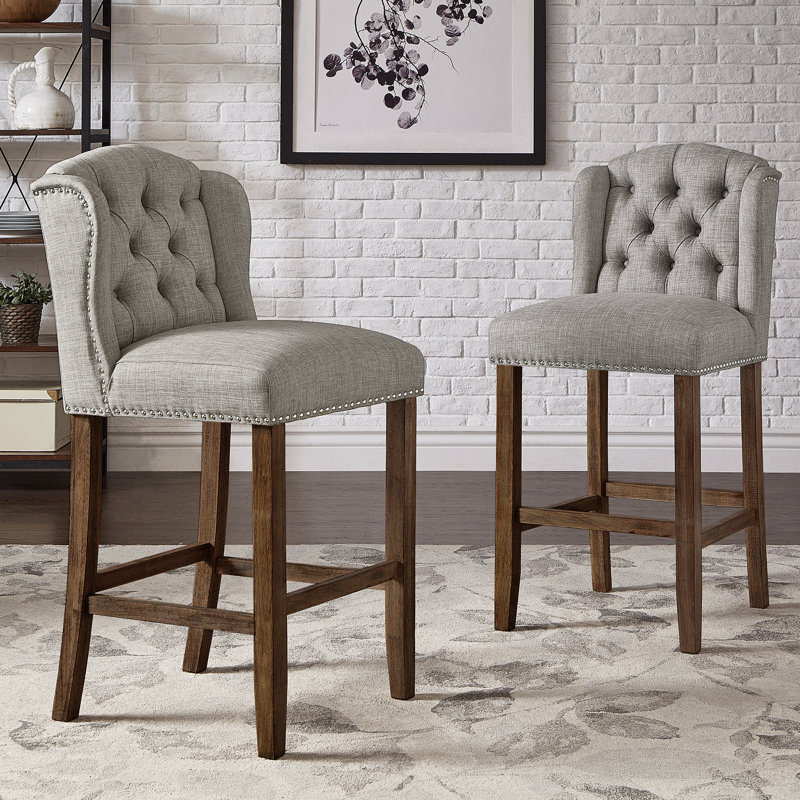 Tabouret Rhuardhi, Lin gris, Brun, Tabouret de bar (siège d'une hauteur de 30,25 po)