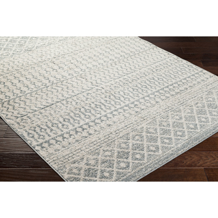Marcella Moroccan Machine Woven Polypropylene Area Rug in Blue/Off-White