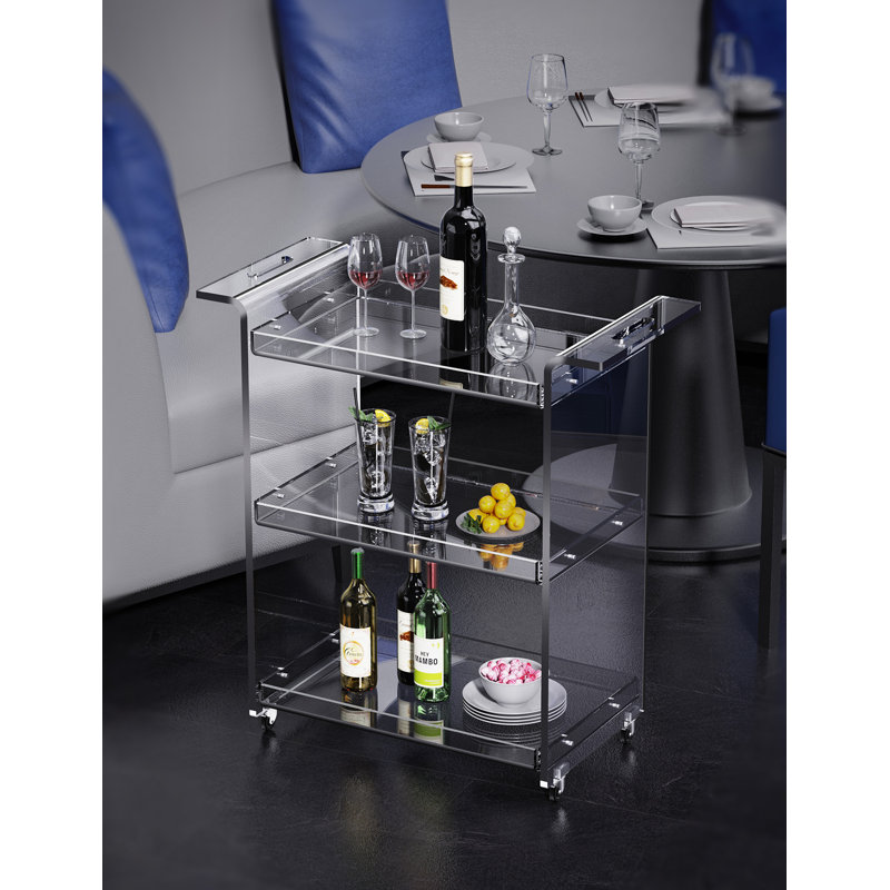 Elisha-Marie 3 Tiers Acrylic Bar Cart,  Acrylic End Table Side Table Storage Cart with Wheels for for Bedroom Living Room