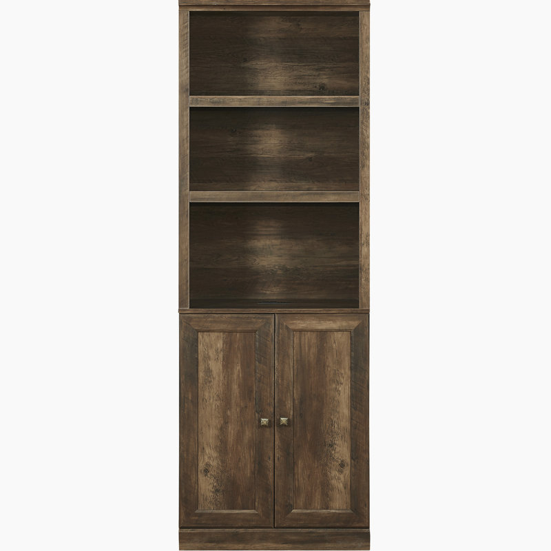 3 Open Shelves Side Cabinet With Port And 1 Door In Brown For Bedroom Rustic Bookcase Extra Storage