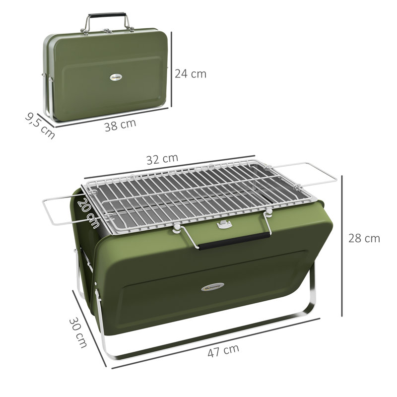 Outsunny 47cm W Portable Charcoal Grill, Green