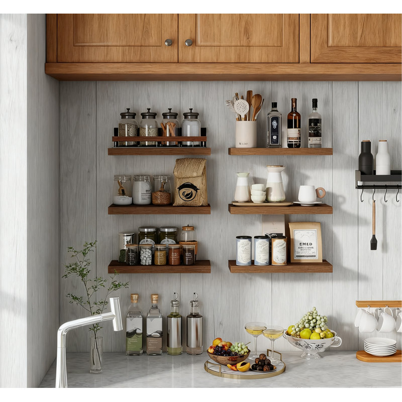 Ensemble de 2 petites tablettes murales en bois flottantes avec supports invisibles pour le salon, la chambre à coucher, la cuisine, le rangement de la salle de bain et la décoration