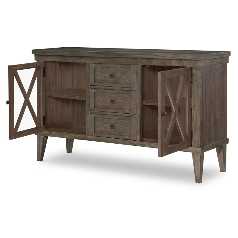 Server (2 Glass Doors w/ Puck Lighting, 2 ADJ/REV/REM Wine Shelves, 3 Drawers), Brown