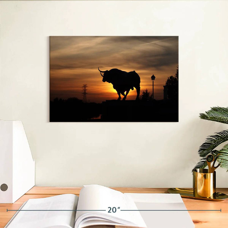 Crowle Bull Sunset Silhouette, 8" H x 12" W