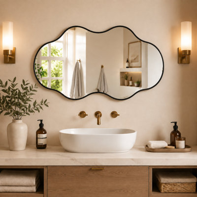 Modern Organic Cloud-Shaped Wall Mirror, Irregular Decorative Vanity Mirror for Bathroom, Bedroom or Entryway