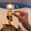 Lampe de table, lampe de table D17x30,2 "or Ginkgo avec base en marbre et abat-jour tambour blanc (assemblage de l'abat-jour requis), lampe de table