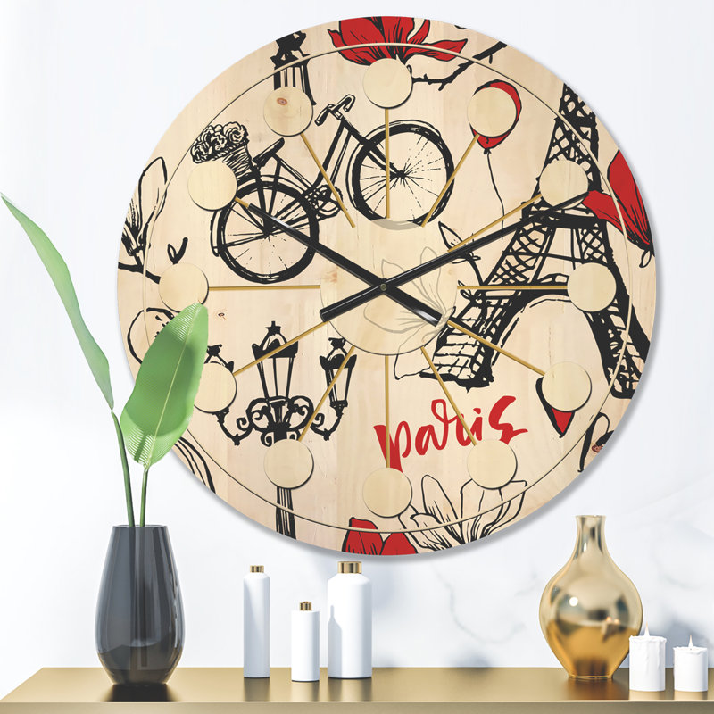 Horloge murale Paris Eiffel Hearts I, Petit
