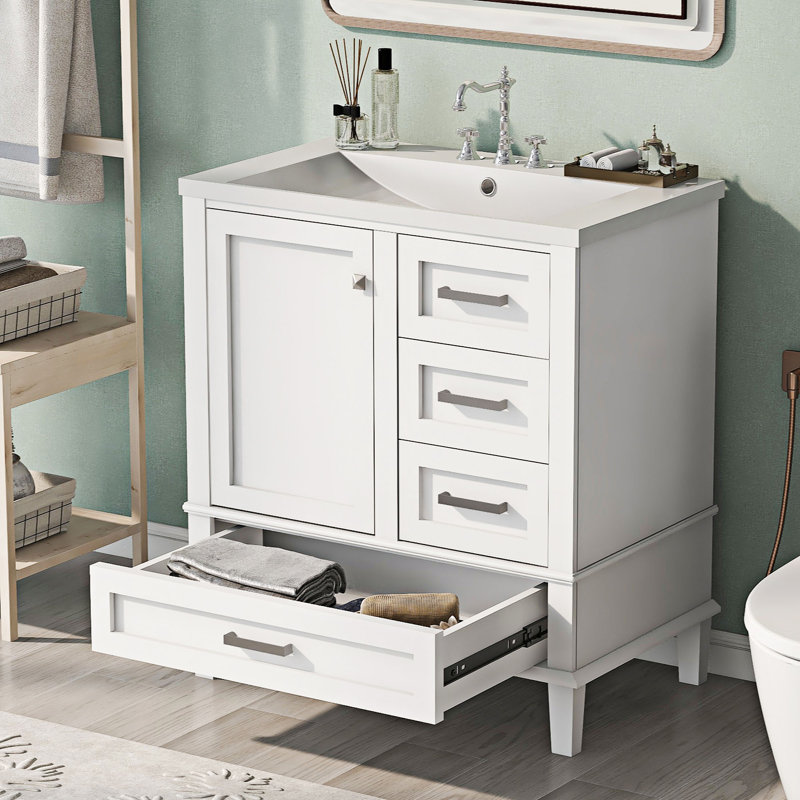 Meuble-lavabo simple 18 po avec plateau en résine Remke, Blanc