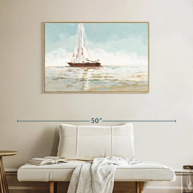 Voilier, Cadre flottant en bois naturel, 40 po x 27 po