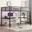 Lit mezzanine en métal avec prise de courant et éclairage DEL - Économie d'espace-486536530-488063743
