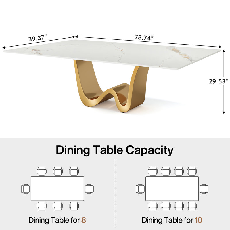 Behesh 78.74" Luxury Rectangle Sintered Stone Dining Table with Stainless Steel Base for 8-10  ( Included Two Packages, One Package for the Table Top and One Package for the Base）