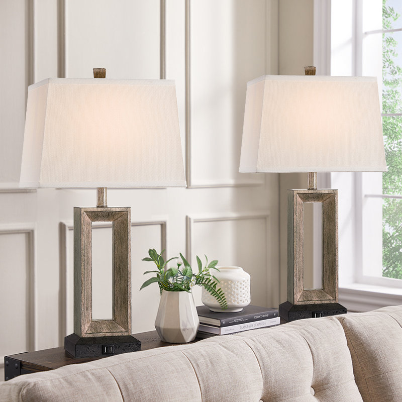 Laurel Foundry Modern Farmhouse Tapscott USB Table Lamp, Set of 2 — Antique Bronze / White / set of 2