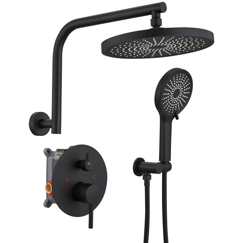Wall Mounted Shower System With Hand Shower Double Handle Shower Faucet Set Brass Shower Trim Kit With Rough-In Valve
