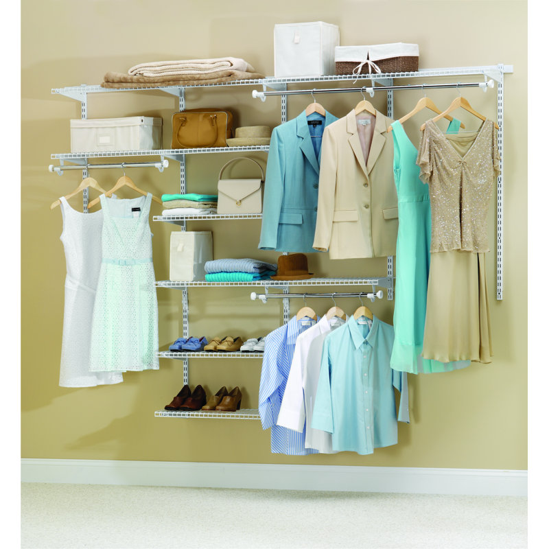 White Adjustable Wire Closet System with Telescoping Rods