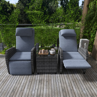 Outdoor Rattan Two-Person Combination With Coffee Table, Adjustable by Ebern Designs