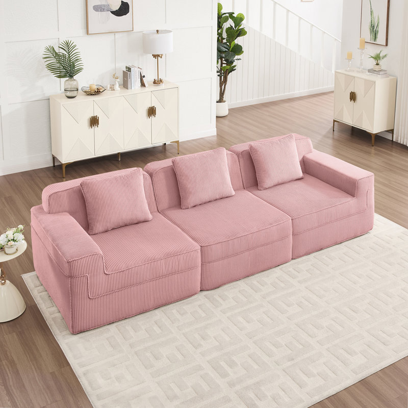 Modern Modular Boneless Sofa With Deep Seats And Throw Pillows, Perfect For Family Gatherings And Relaxing Moments, Rose