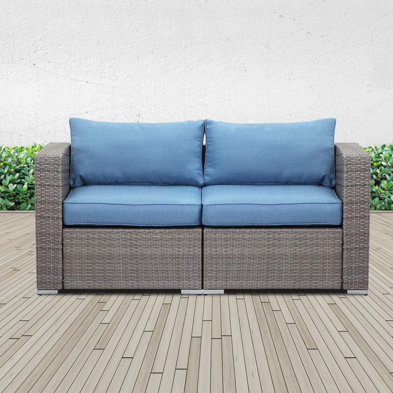 Alionna 29.5 " W Straight Wicker Loveseat with Cushions, Blue