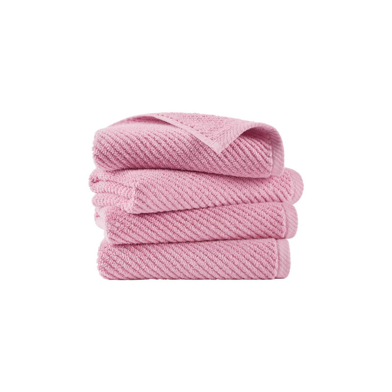 Diagonal Ribbed Pink 100% Cotton Quick Dry 4-Piece Hand Towel Set, Hand Towels - 4 Pack, Pink