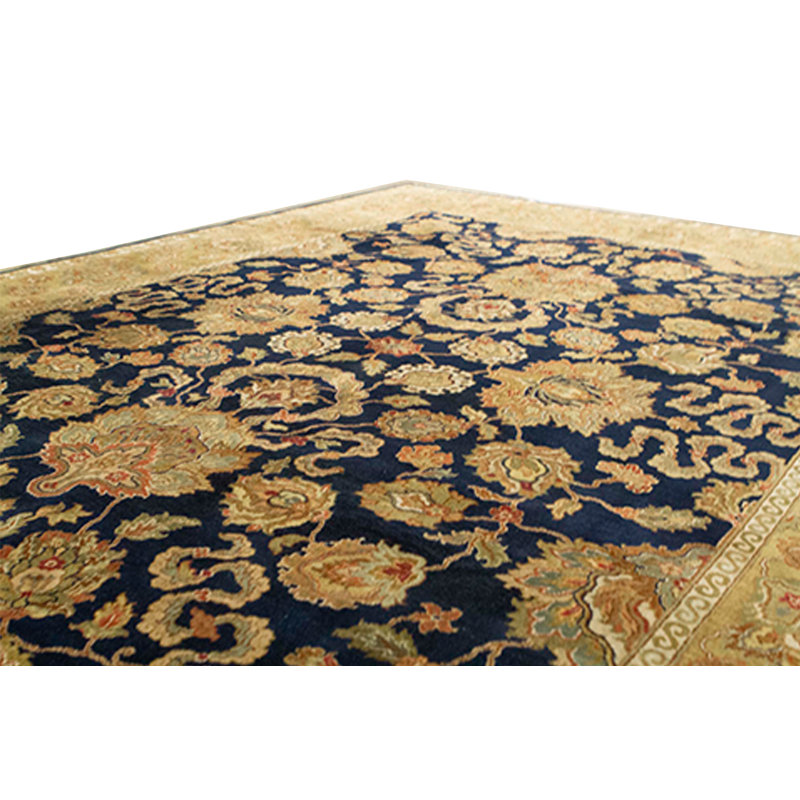 Tapis bleu et doré de haute qualité noué à la main