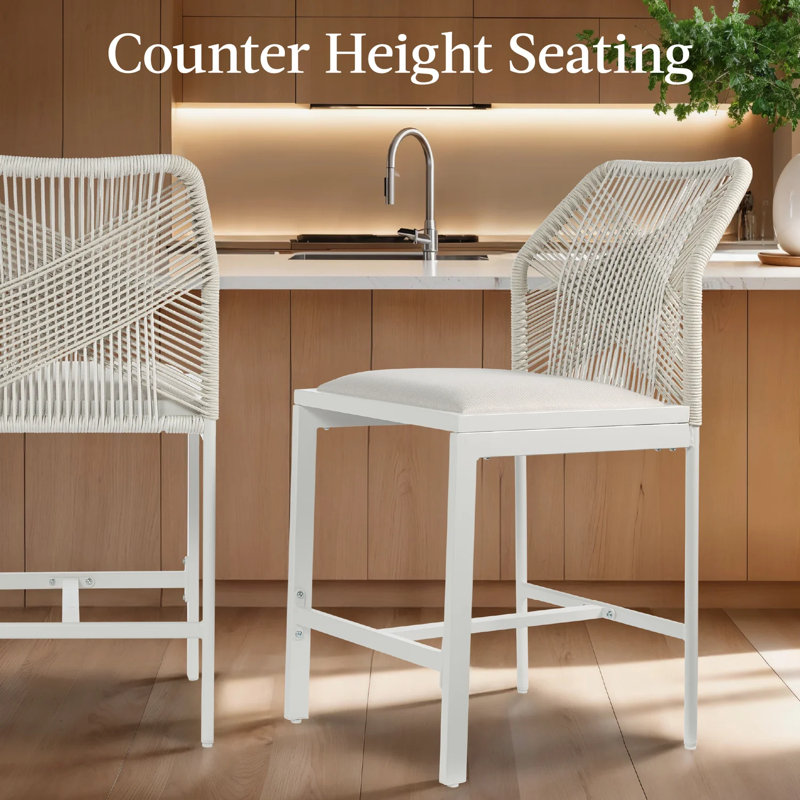 Ensemble de 2 tabourets de bar, Blanc / beige