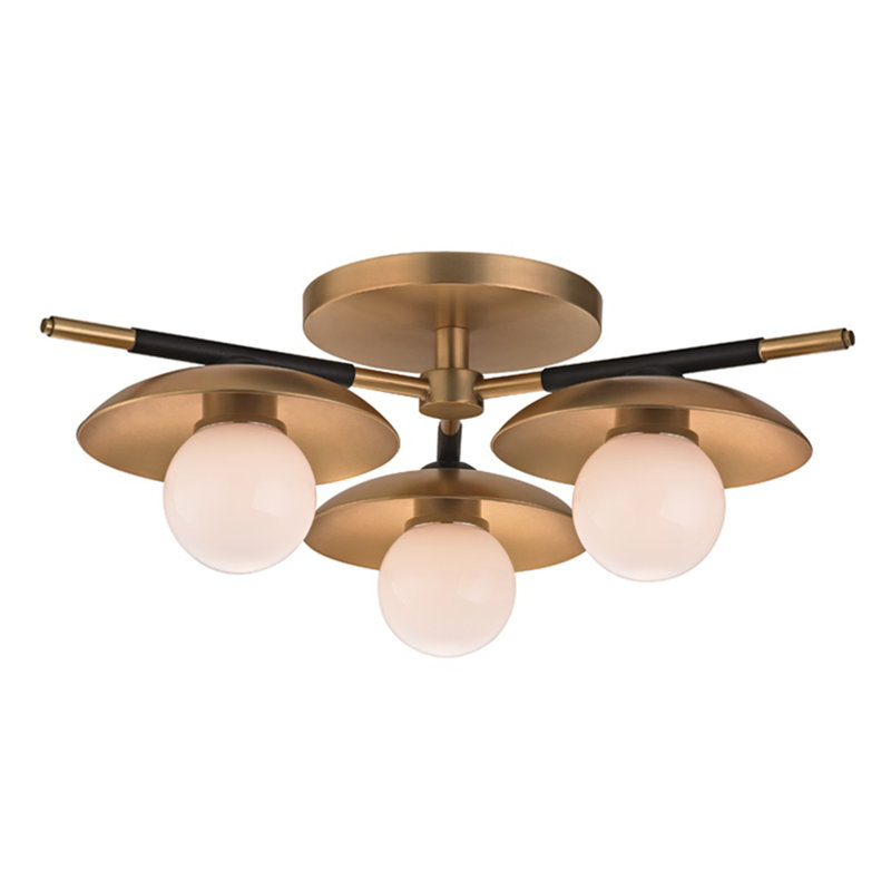 Aged Brass Glass Globe 3-Light LED Semi Flush Mount