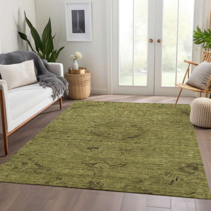 Machine Washable Indoor/Outdoor Chantille ACN1111 Olive, Rectangle 8' x 10'