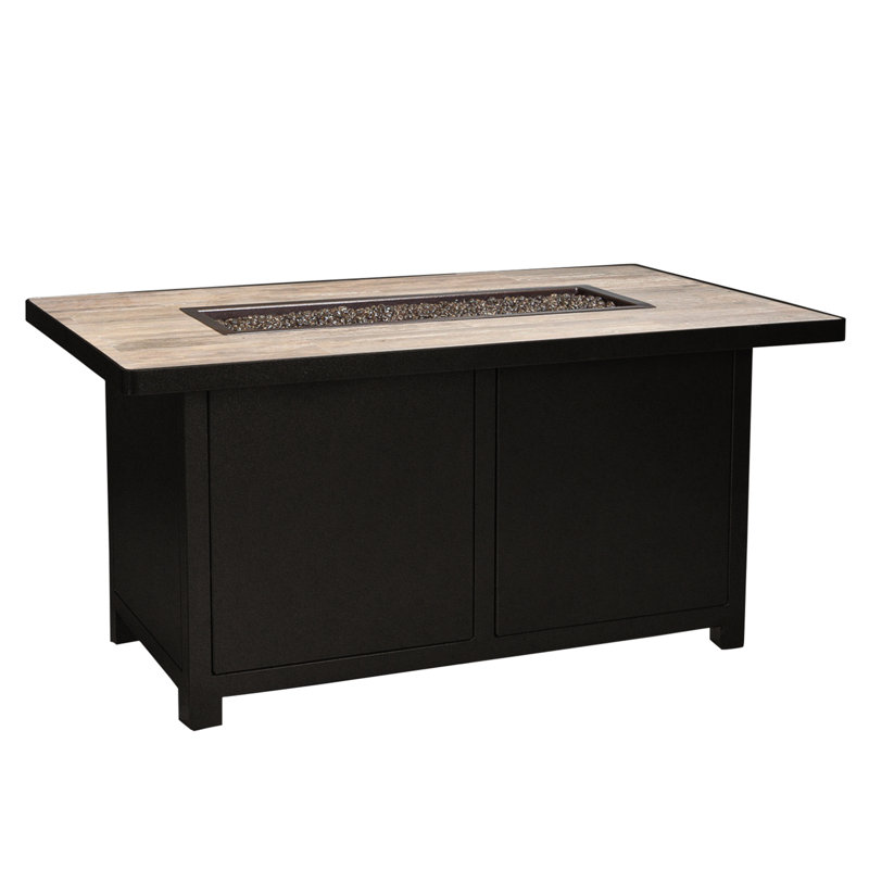 Elba Aluminum Outdoor Fire Pit Table, Venice Beach, 24" H x 50" W x 30" D, Carbon Black