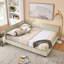  Structure de canapé pour grand lit tapissier capitonné avec dossier et accoudoirs, lit plateforme en velours, beige-242081313