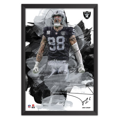 Tableau encadré de Maxx Crosby, joueur des Raiders de Las Vegas (NFL), style coup de pinceau | 68,5 x 99 cm