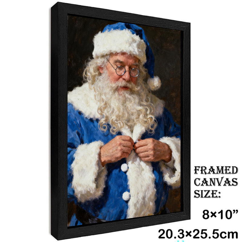 Père Noël noir encadré noir, art mural, impressions de style rétro, H 11 po x l 9 po